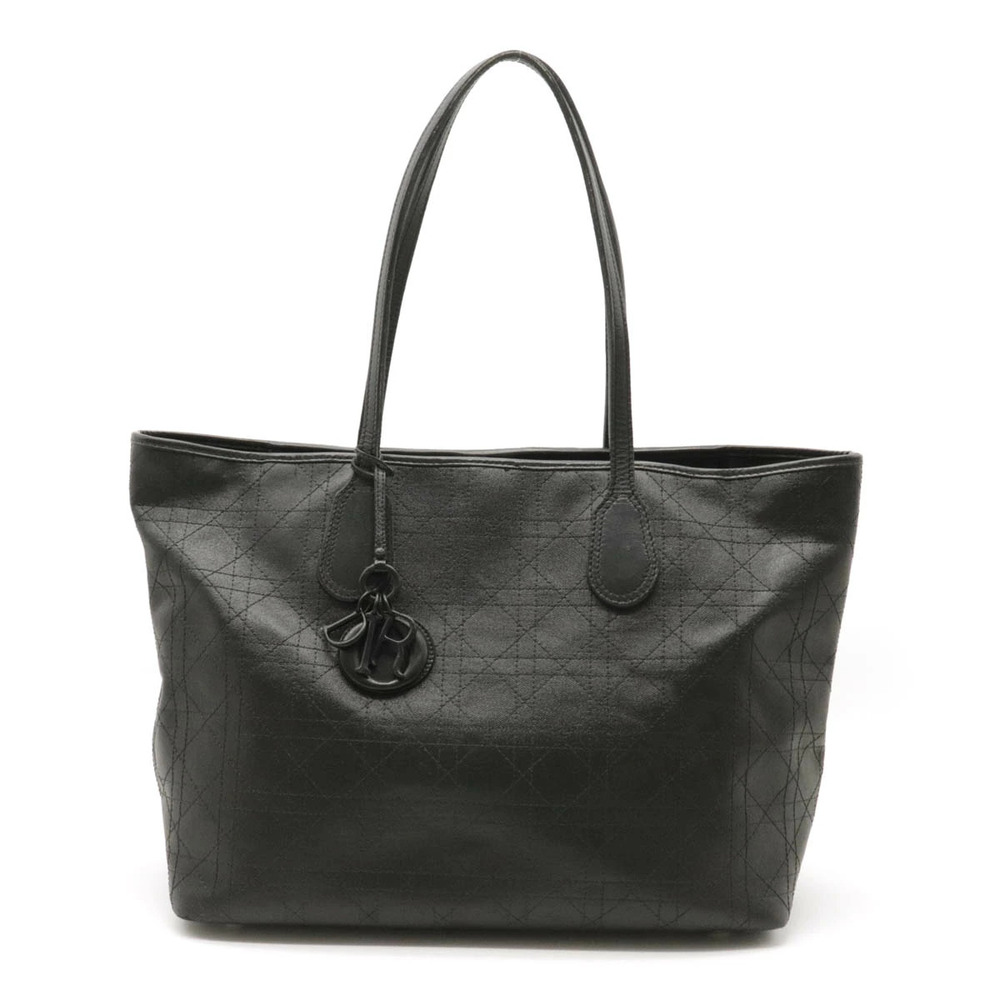 Christian Dior Lady Cannage Panarea Tote Bag Canvas Leather Black